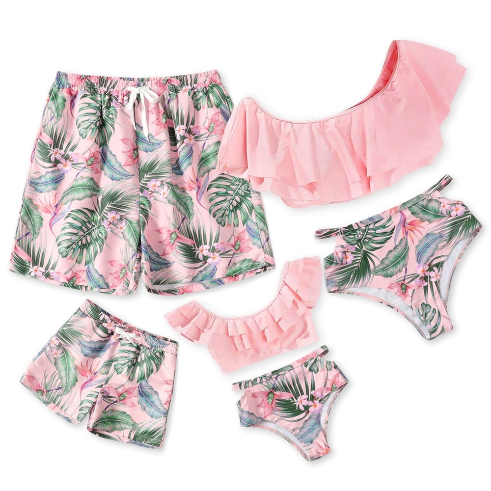 Mommy & Me Pink Ruffles Off Shoulder Bikinis Matching